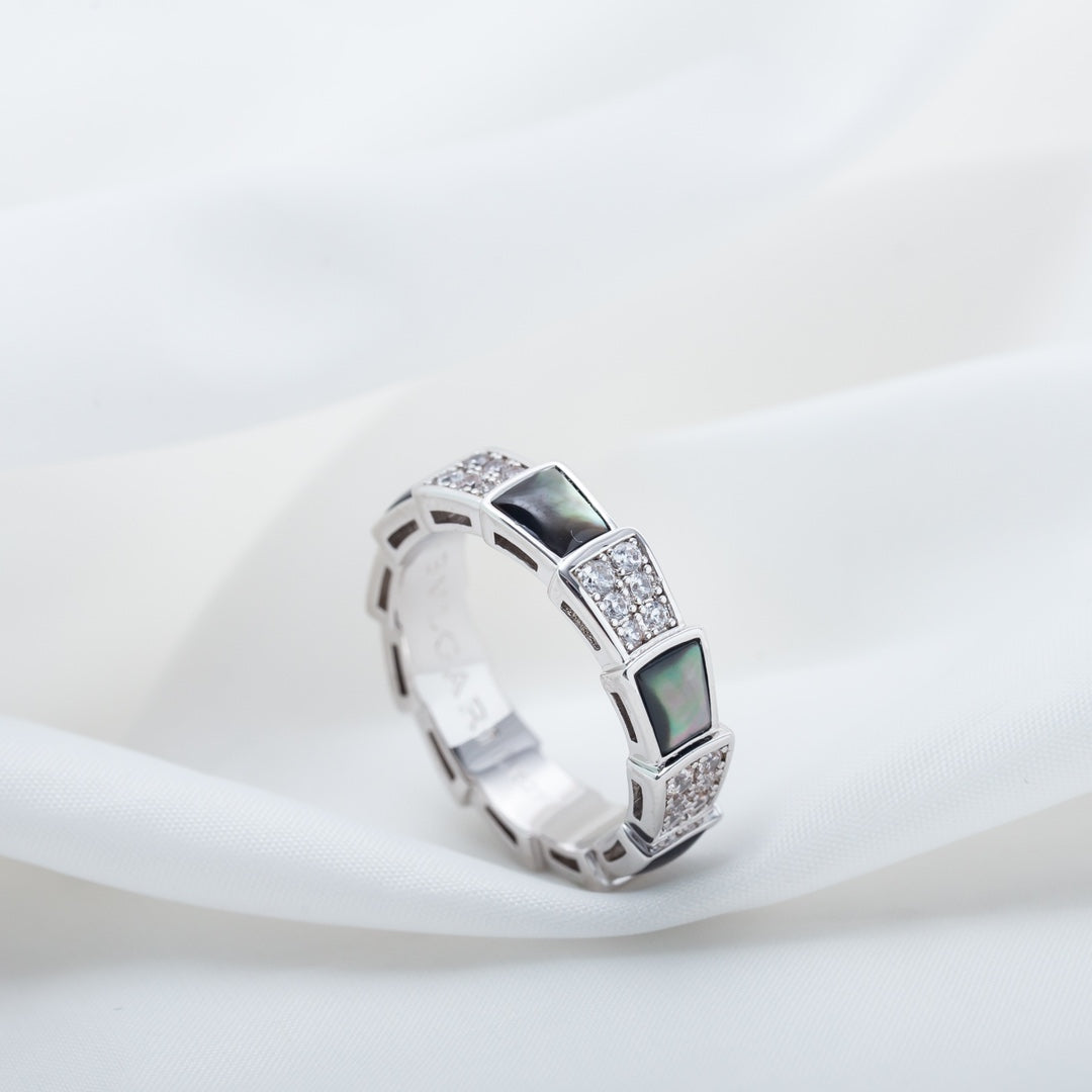 [Ornora Jewelry]SERPENTI RING SILVER DIAMOND BLACK MOP 4MM