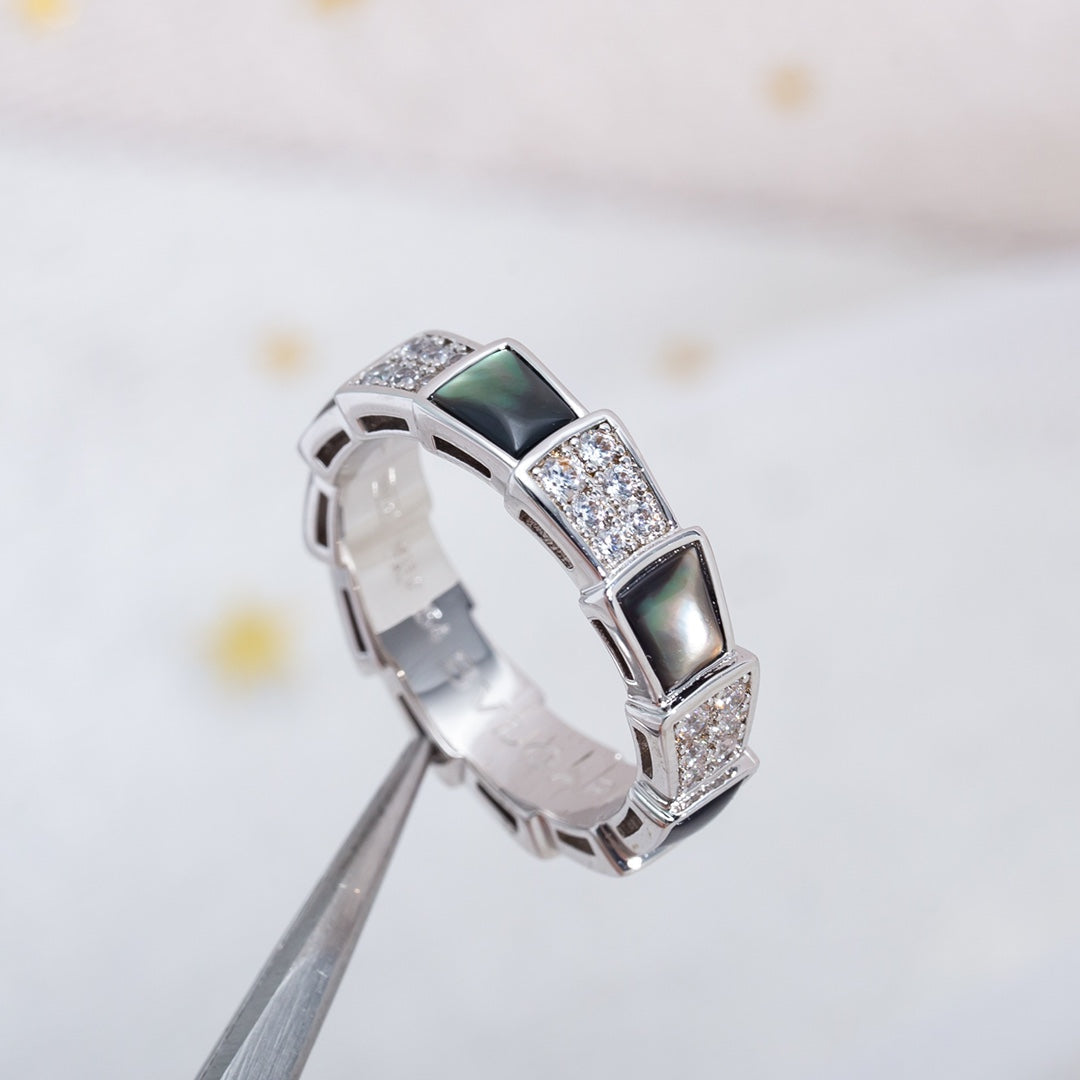 [Ornora Jewelry]SERPENTI RING SILVER DIAMOND BLACK MOP 4MM