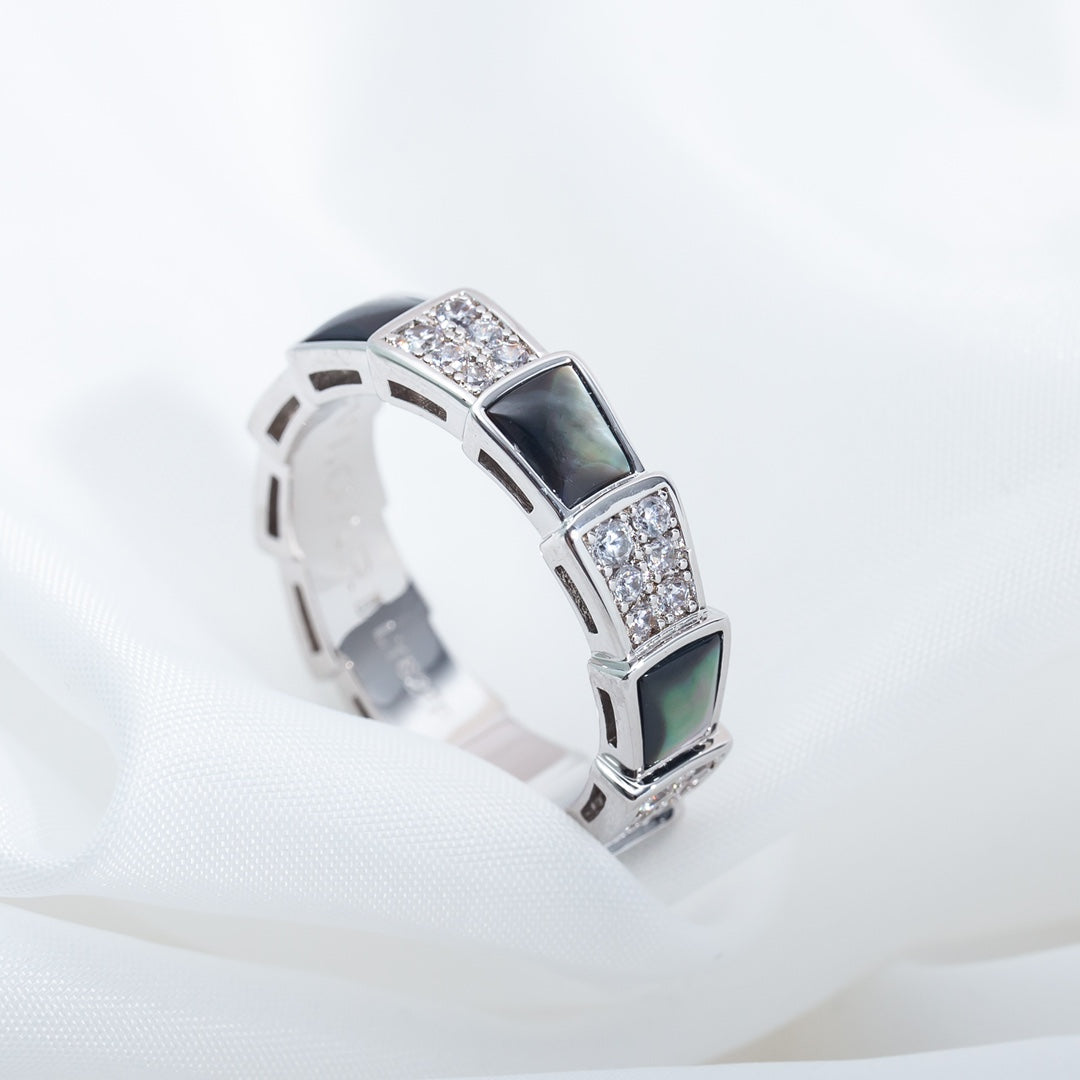 [Ornora Jewelry]SERPENTI RING SILVER DIAMOND BLACK MOP 4MM