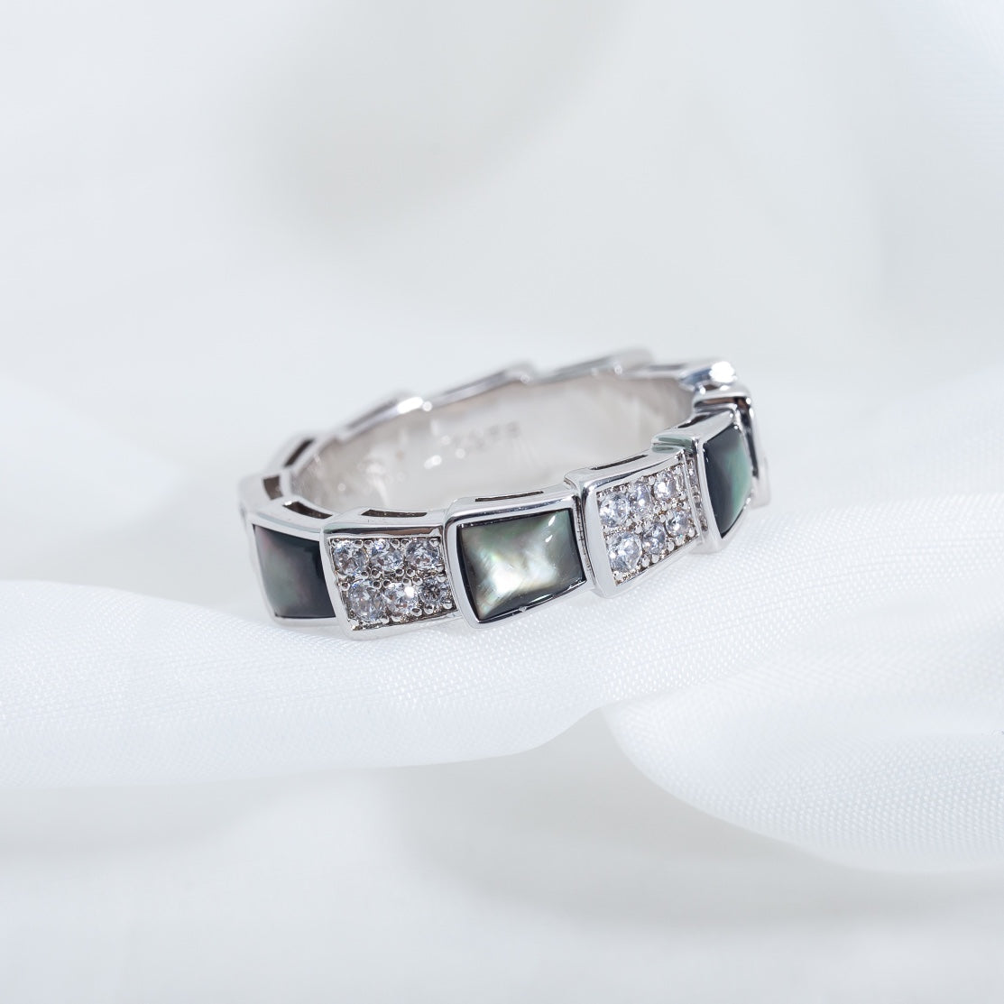 [Ornora Jewelry]SERPENTI RING SILVER DIAMOND BLACK MOP 4MM