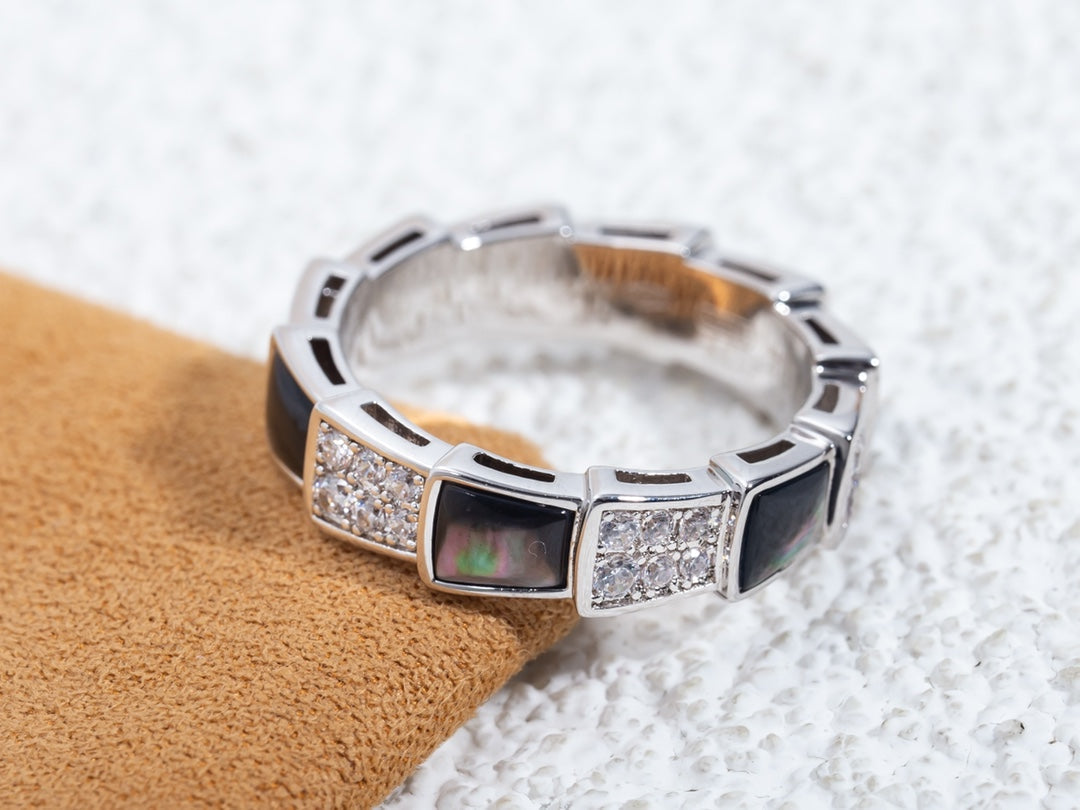 [Ornora Jewelry]SERPENTI RING SILVER DIAMOND BLACK MOP 4MM