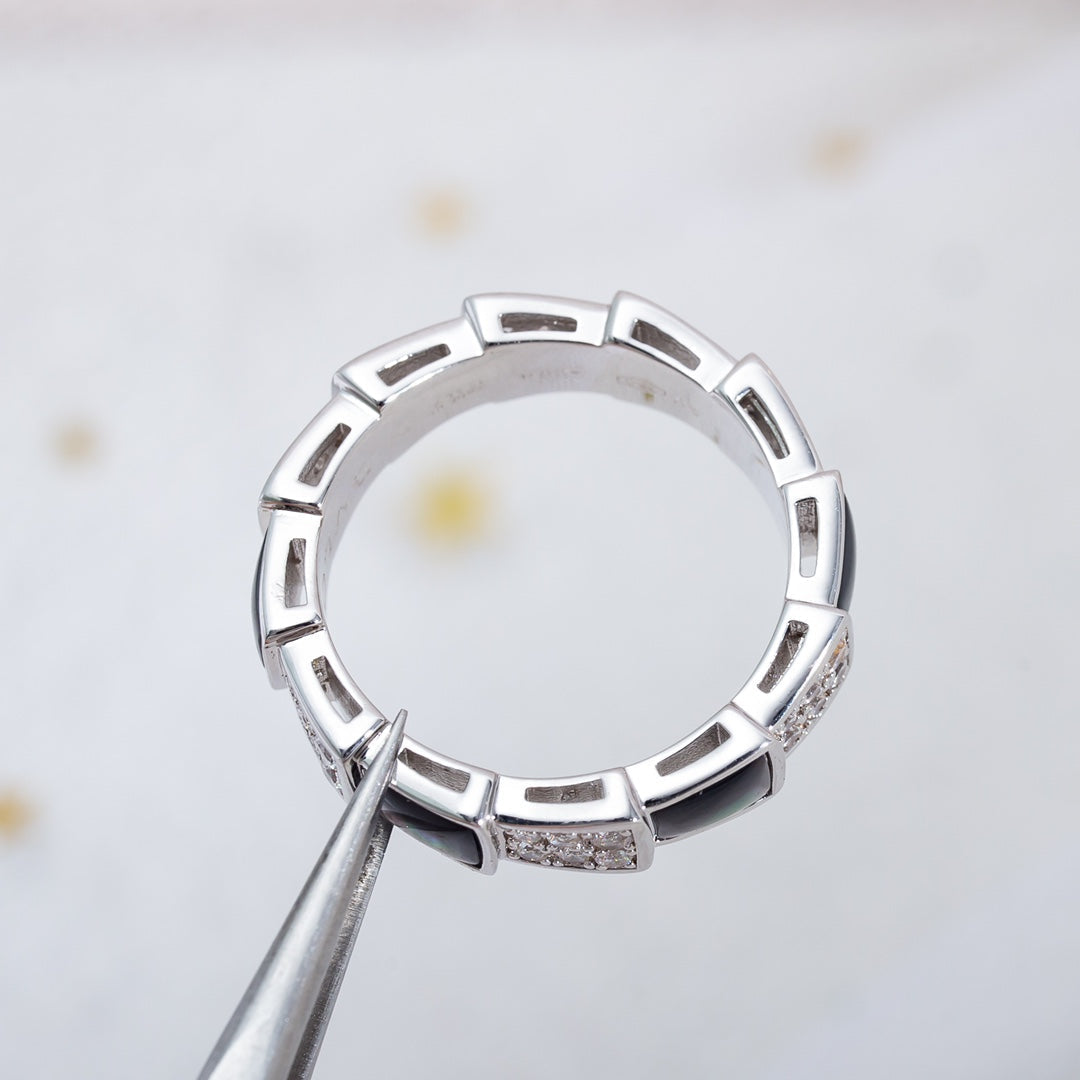 [Ornora Jewelry]SERPENTI RING SILVER DIAMOND BLACK MOP 4MM