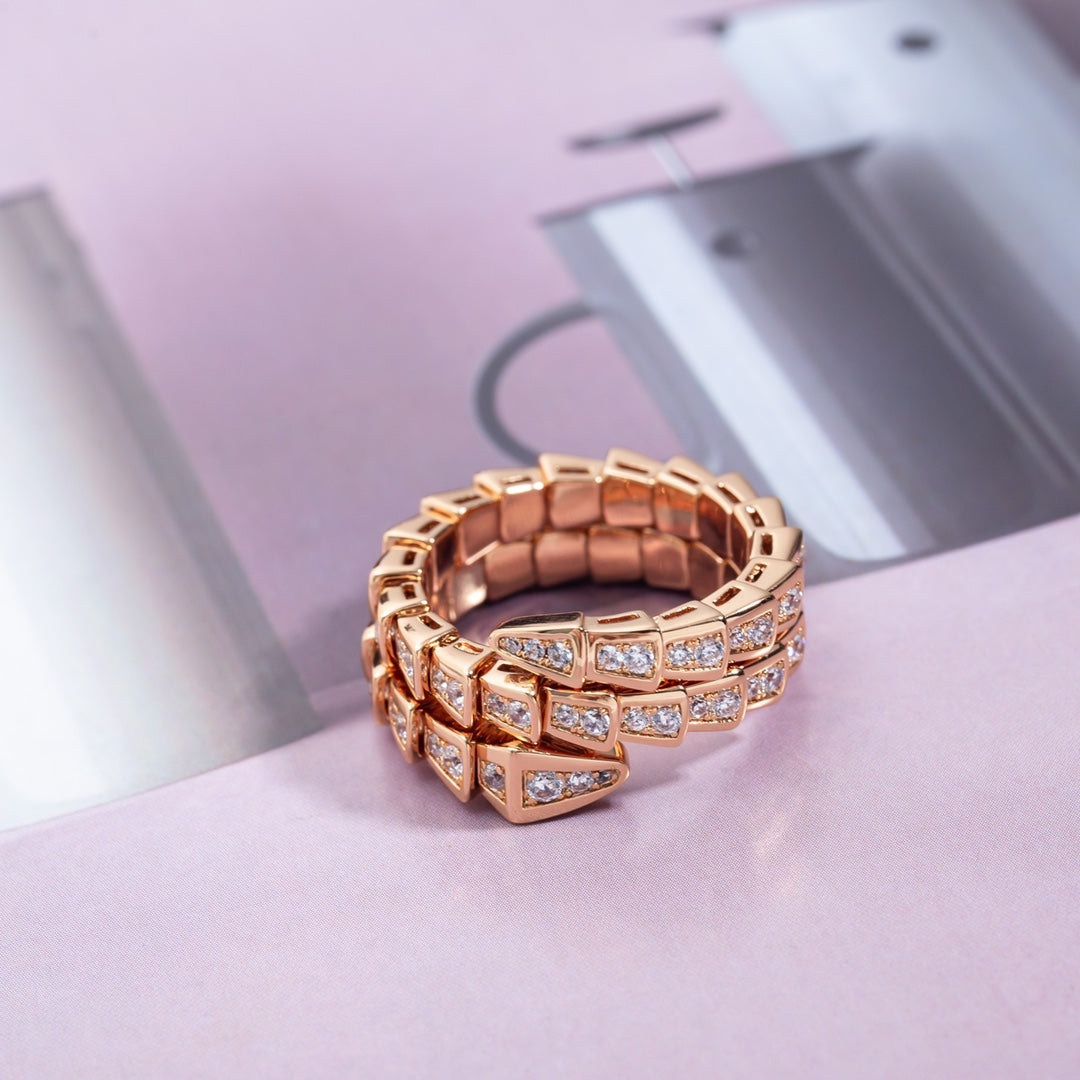 [Ornora Jewelry]SERPENTI RING PINK GOLD DIAMOND DOUBLE ROW