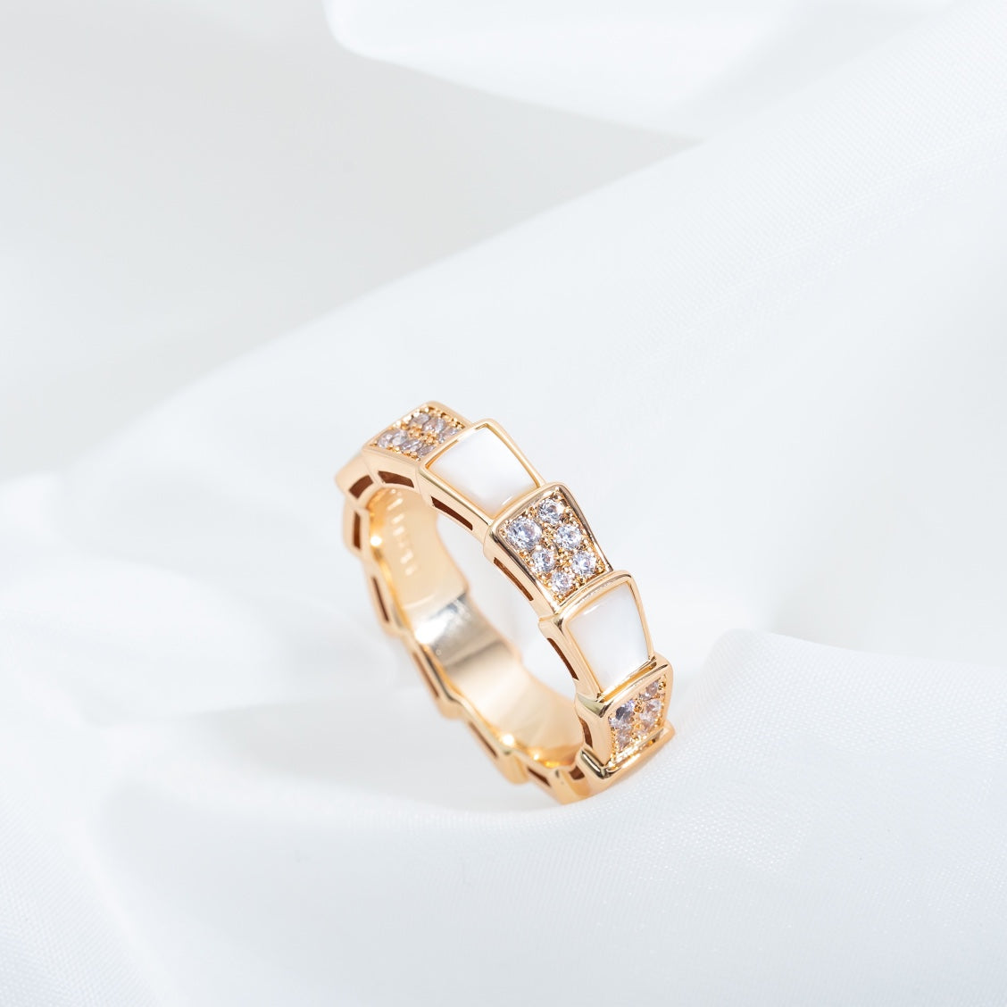 [Ornora Jewelry]SERPENTI RING PINK GOLD MOP DIAMOND PAVED 4MM