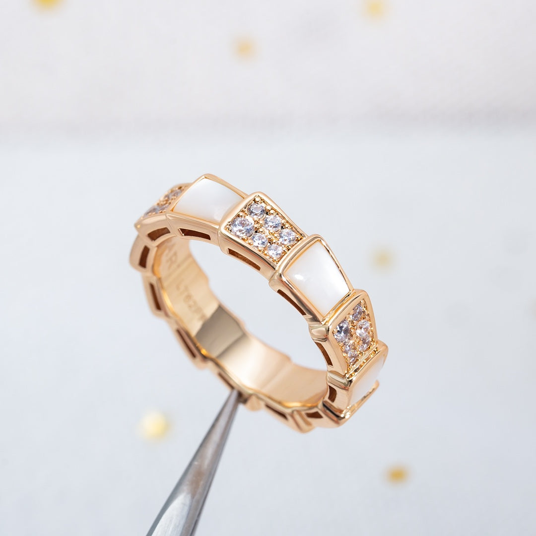 [Ornora Jewelry]SERPENTI RING PINK GOLD MOP DIAMOND PAVED 4MM