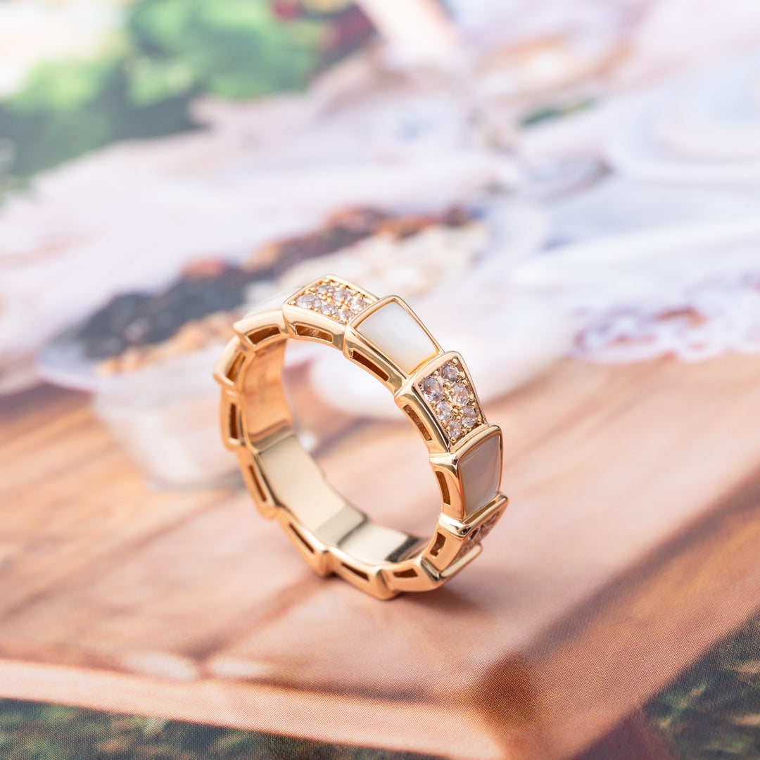 [Ornora Jewelry]SERPENTI RING PINK GOLD MOP DIAMOND PAVED 4MM
