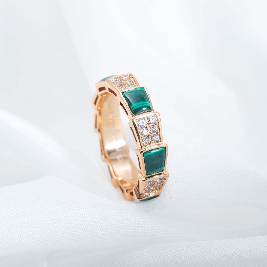 [Ornora Jewelry]SERPENTI RING PINK GOLD MALACHITE DIAMOND PAVED 4MM