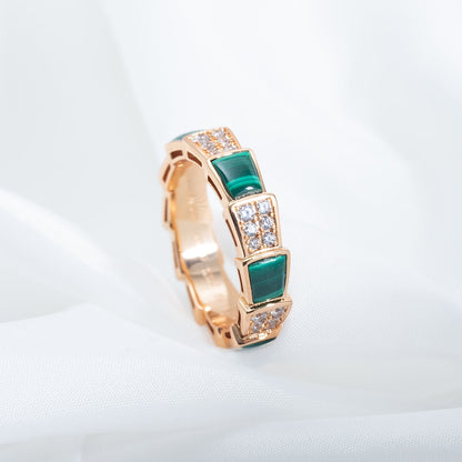 [Ornora Jewelry]SERPENTI RING PINK GOLD MALACHITE DIAMOND PAVED 4MM