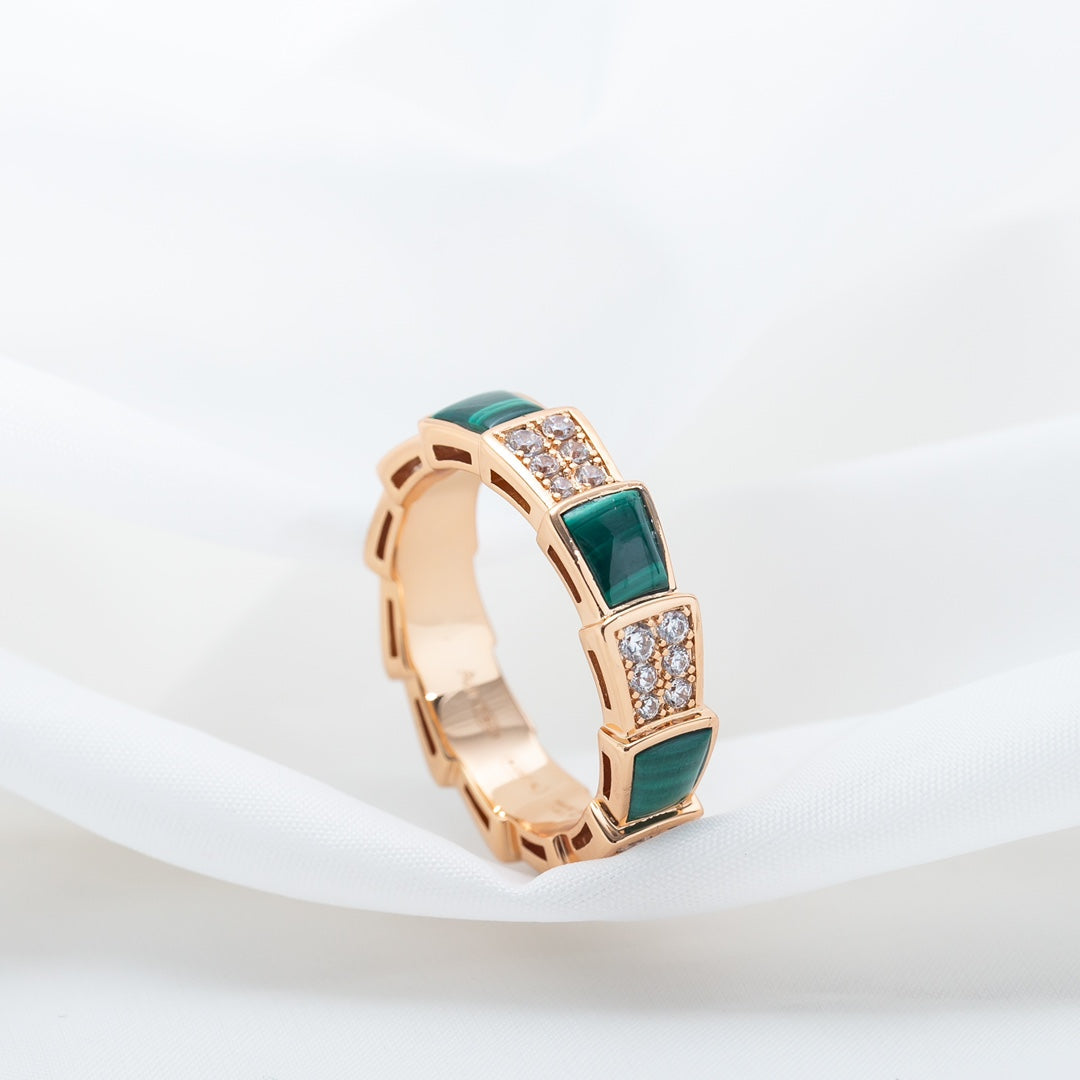 [Ornora Jewelry]SERPENTI RING PINK GOLD MALACHITE DIAMOND PAVED 4MM