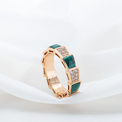 [Ornora Jewelry]SERPENTI RING PINK GOLD MALACHITE DIAMOND PAVED 4MM