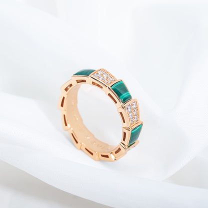 [Ornora Jewelry]SERPENTI RING PINK GOLD MALACHITE DIAMOND PAVED 4MM
