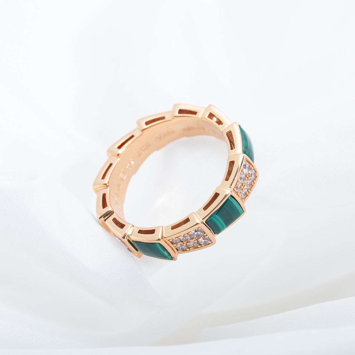 [Ornora Jewelry]SERPENTI RING PINK GOLD MALACHITE DIAMOND PAVED 4MM