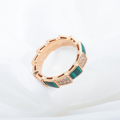 [Ornora Jewelry]SERPENTI RING PINK GOLD MALACHITE DIAMOND PAVED 4MM