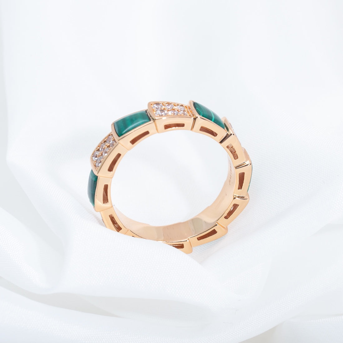 [Ornora Jewelry]SERPENTI RING PINK GOLD MALACHITE DIAMOND PAVED 4MM