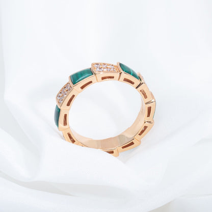 [Ornora Jewelry]SERPENTI RING PINK GOLD MALACHITE DIAMOND PAVED 4MM