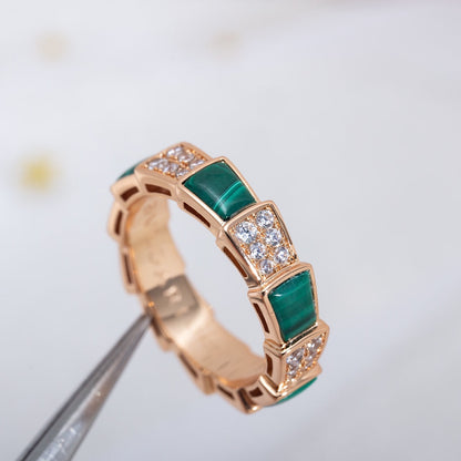 [Ornora Jewelry]SERPENTI RING PINK GOLD MALACHITE DIAMOND PAVED 4MM