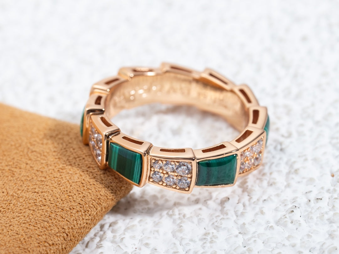 [Ornora Jewelry]SERPENTI RING PINK GOLD MALACHITE DIAMOND PAVED 4MM