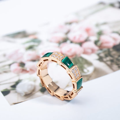 [Ornora Jewelry]SERPENTI RING PINK GOLD MALACHITE DIAMOND PAVED 4MM