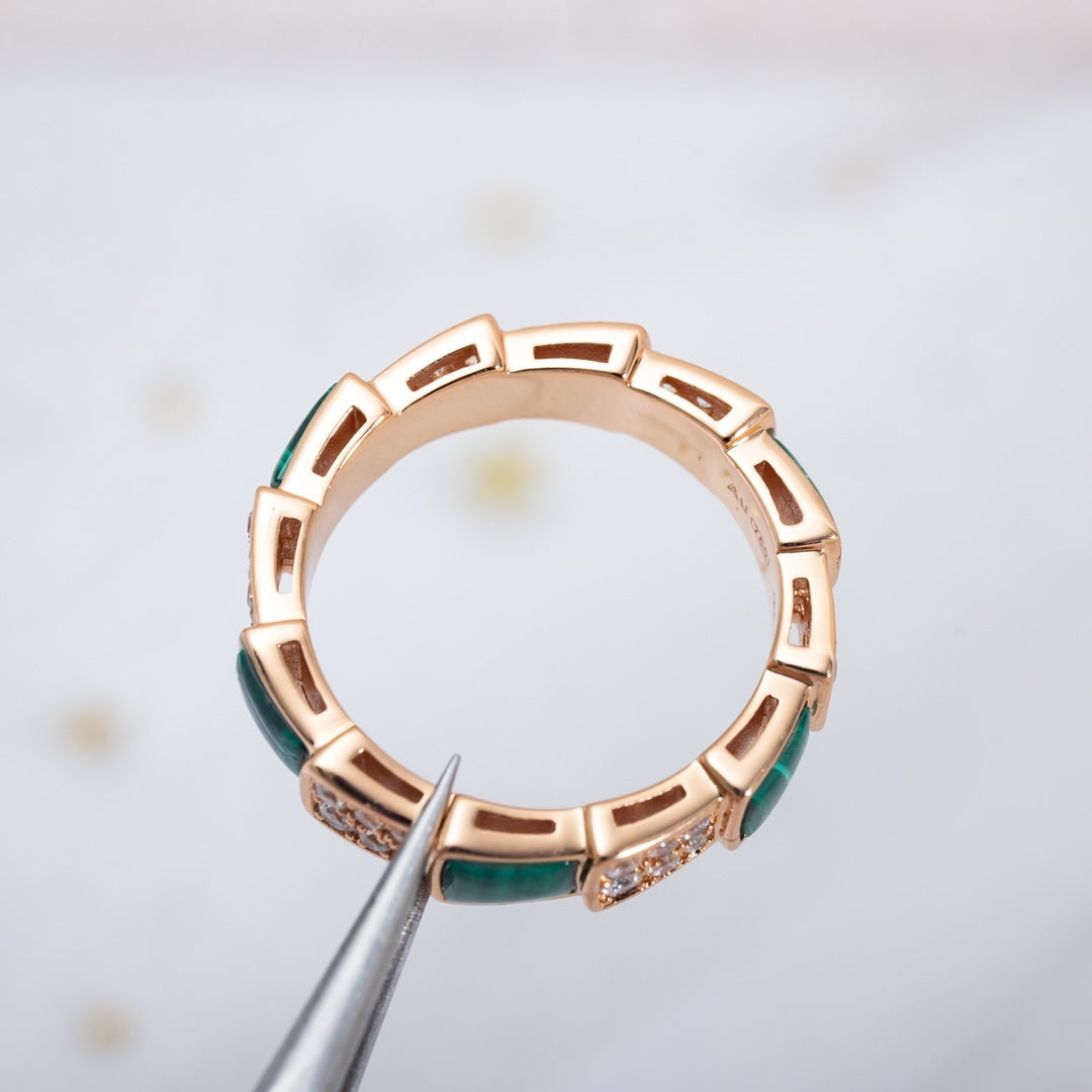 [Ornora Jewelry]SERPENTI RING PINK GOLD MALACHITE DIAMOND PAVED 4MM