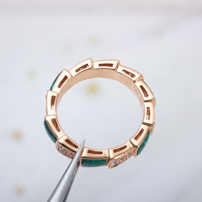 [Ornora Jewelry]SERPENTI RING PINK GOLD MALACHITE DIAMOND PAVED 4MM