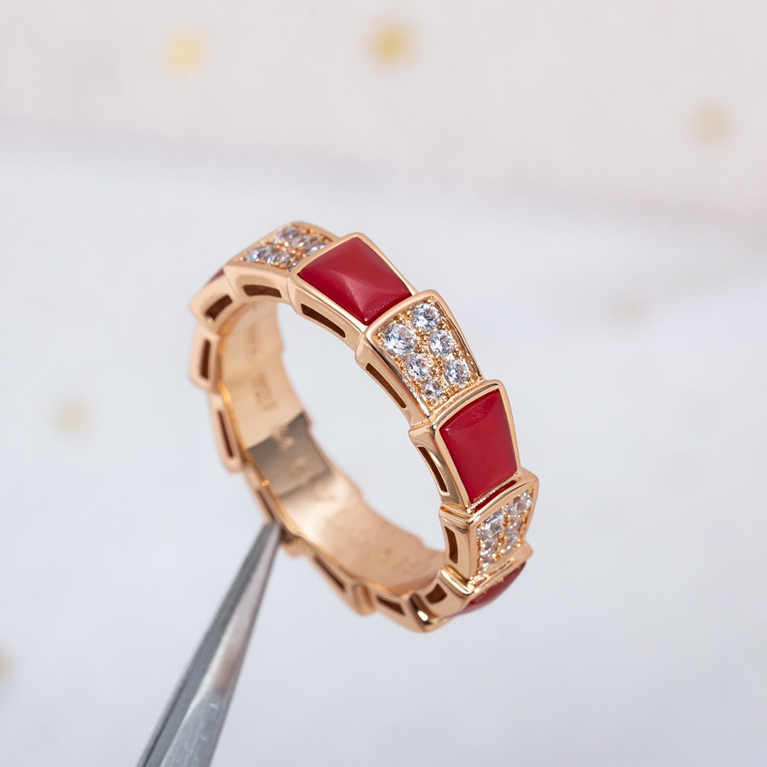 [Ornora Jewelry]SERPENTI RING PINK GOLD CARNELIAN DIAMOND PAVED 4MM