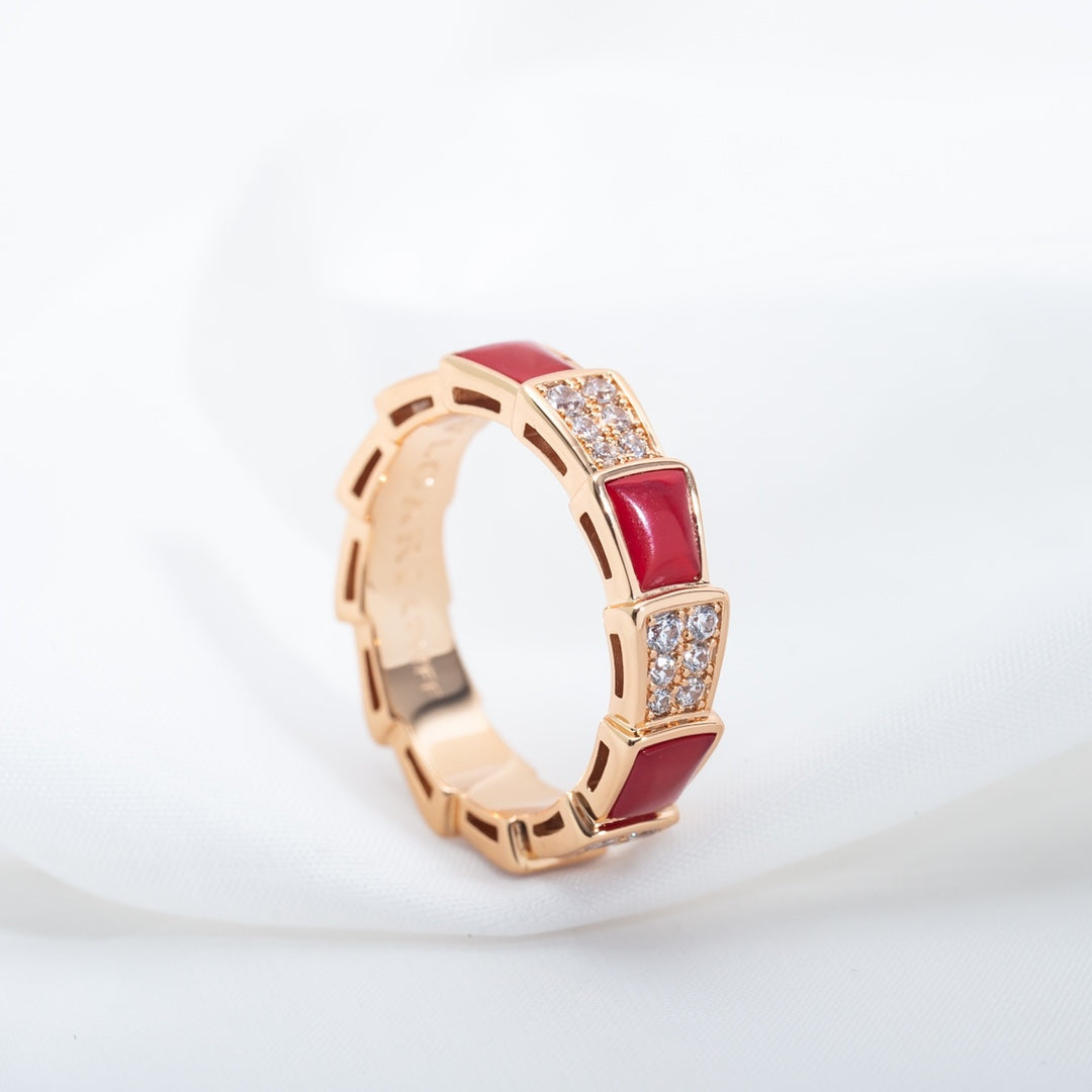 [Ornora Jewelry]SERPENTI RING PINK GOLD CARNELIAN DIAMOND PAVED 4MM