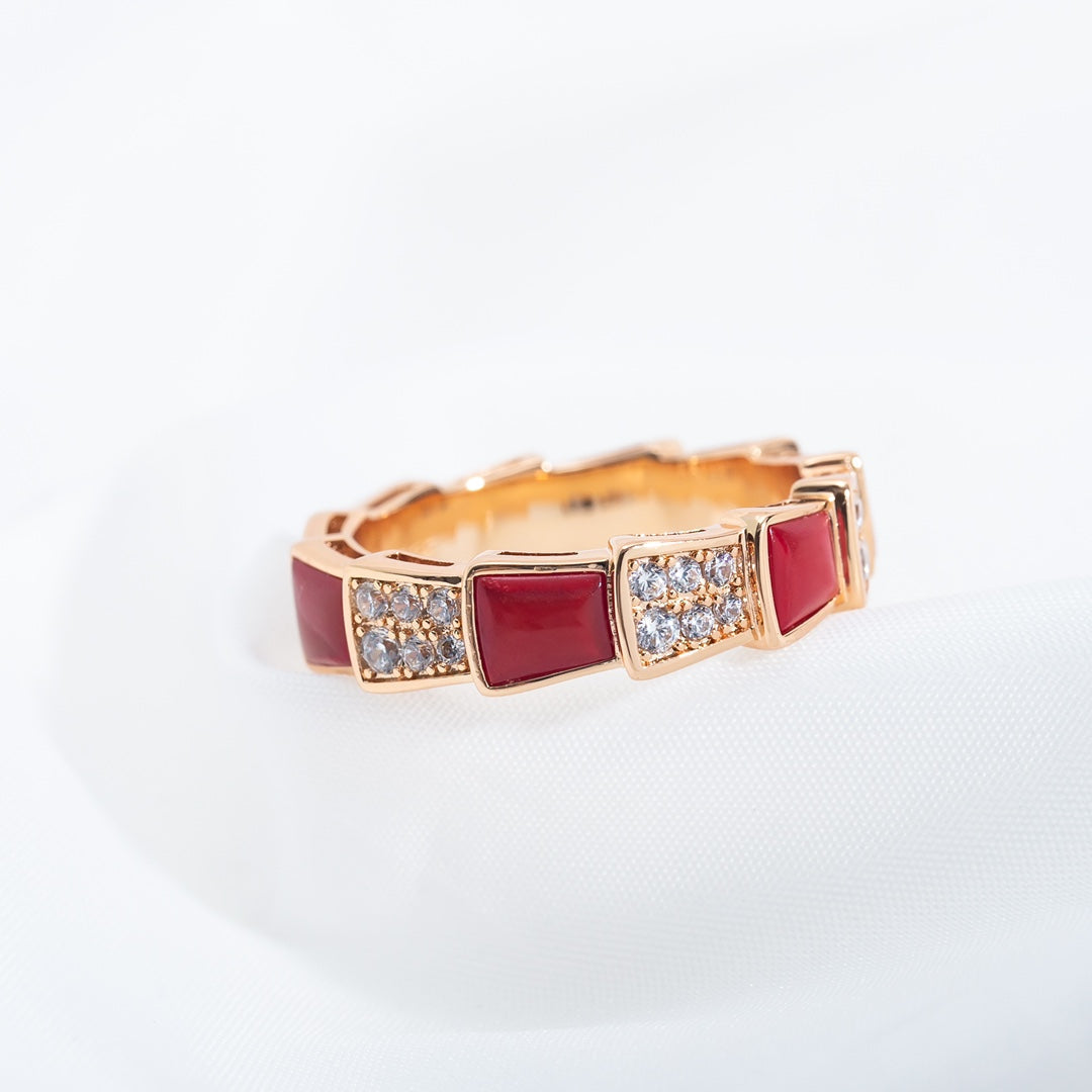 [Ornora Jewelry]SERPENTI RING PINK GOLD CARNELIAN DIAMOND PAVED 4MM