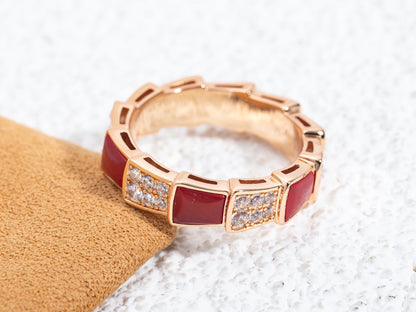 [Ornora Jewelry]SERPENTI RING PINK GOLD CARNELIAN DIAMOND PAVED 4MM