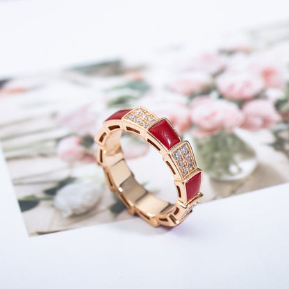 [Ornora Jewelry]SERPENTI RING PINK GOLD CARNELIAN DIAMOND PAVED 4MM