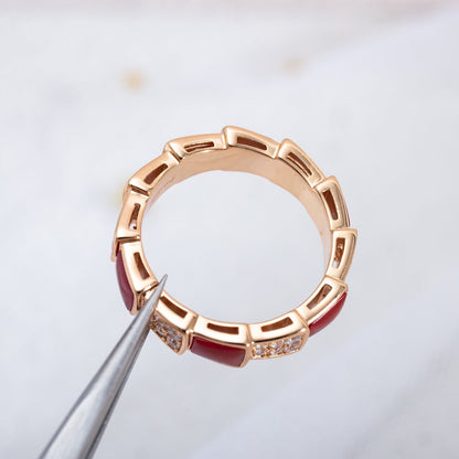 [Ornora Jewelry]SERPENTI RING PINK GOLD CARNELIAN DIAMOND PAVED 4MM