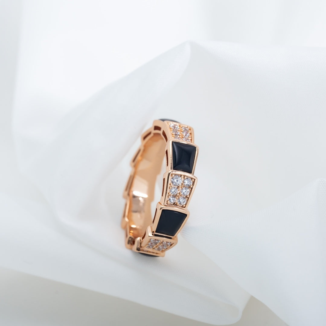 [Ornora Jewelry]SERPENTI RING PINK GOLD BLACK MOP DIAMOND PAVED 4MM