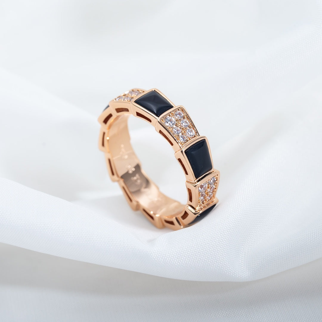 [Ornora Jewelry]SERPENTI RING PINK GOLD BLACK MOP DIAMOND PAVED 4MM