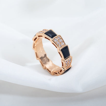 [Ornora Jewelry]SERPENTI RING PINK GOLD BLACK MOP DIAMOND PAVED 4MM