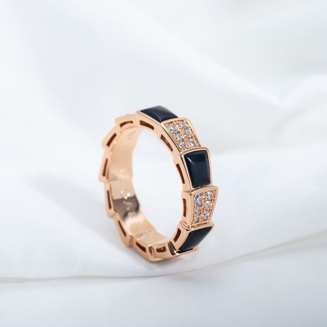 [Ornora Jewelry]SERPENTI RING PINK GOLD BLACK MOP DIAMOND PAVED 4MM