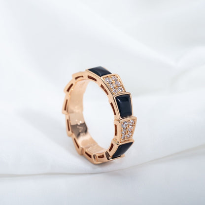 [Ornora Jewelry]SERPENTI RING PINK GOLD BLACK MOP DIAMOND PAVED 4MM