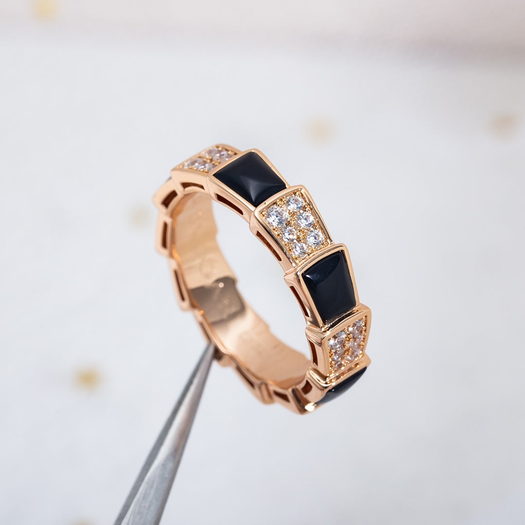 [Ornora Jewelry]SERPENTI RING PINK GOLD BLACK MOP DIAMOND PAVED 4MM