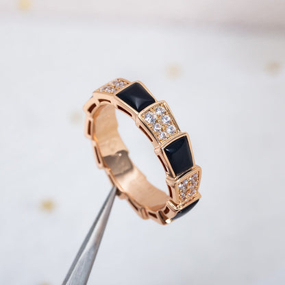 [Ornora Jewelry]SERPENTI RING PINK GOLD BLACK MOP DIAMOND PAVED 4MM