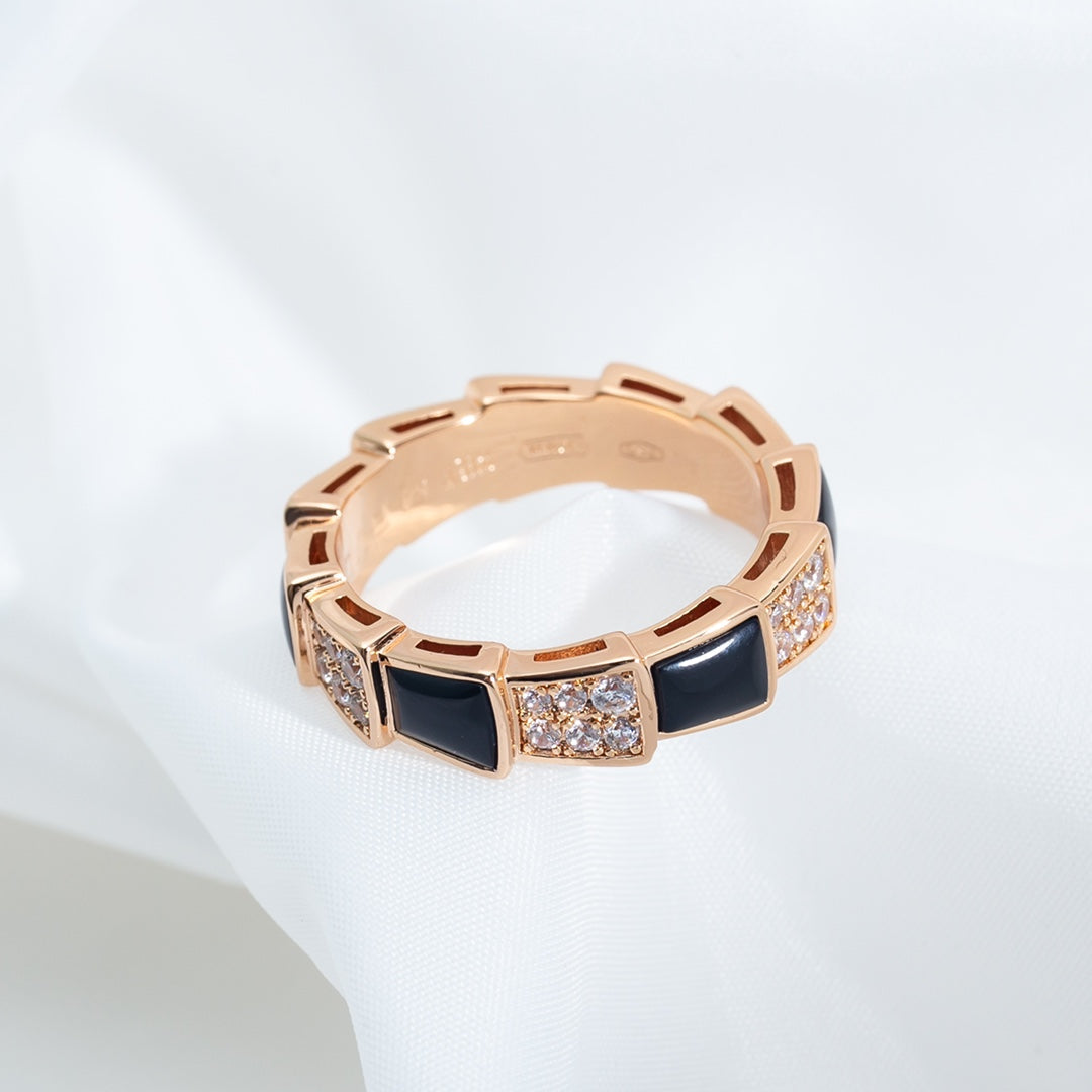 [Ornora Jewelry]SERPENTI RING PINK GOLD BLACK MOP DIAMOND PAVED 4MM