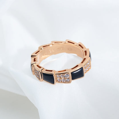 [Ornora Jewelry]SERPENTI RING PINK GOLD BLACK MOP DIAMOND PAVED 4MM