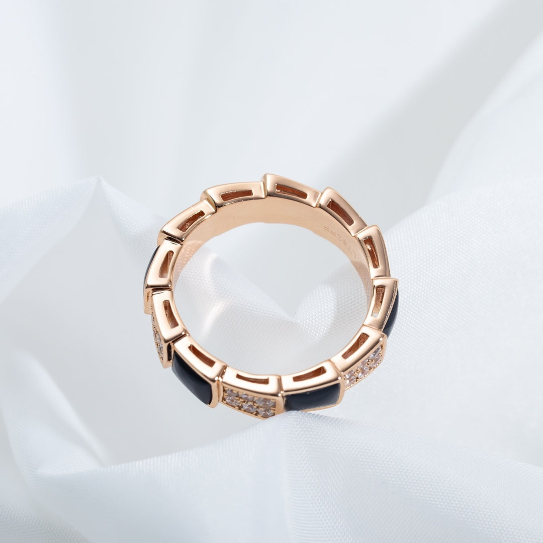 [Ornora Jewelry]SERPENTI RING PINK GOLD BLACK MOP DIAMOND PAVED 4MM