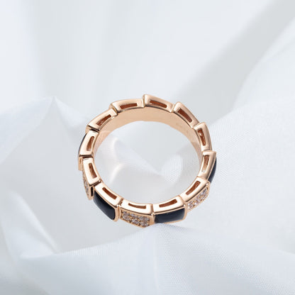 [Ornora Jewelry]SERPENTI RING PINK GOLD BLACK MOP DIAMOND PAVED 4MM