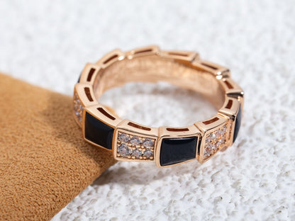 [Ornora Jewelry]SERPENTI RING PINK GOLD BLACK MOP DIAMOND PAVED 4MM