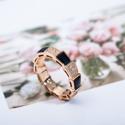 [Ornora Jewelry]SERPENTI RING PINK GOLD BLACK MOP DIAMOND PAVED 4MM