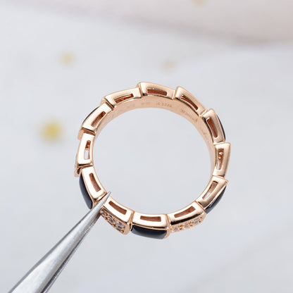 [Ornora Jewelry]SERPENTI RING PINK GOLD BLACK MOP DIAMOND PAVED 4MM