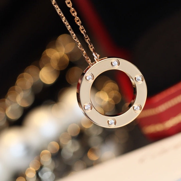 [Ornora Jewelry]LOVE NECKLACE 16MM 6 DIAMONDS PINK GOLD