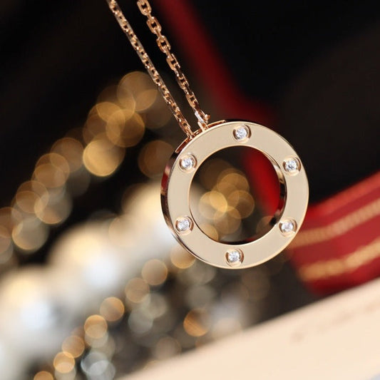 [Ornora Jewelry]LOVE NECKLACE 16MM 6 DIAMONDS PINK GOLD