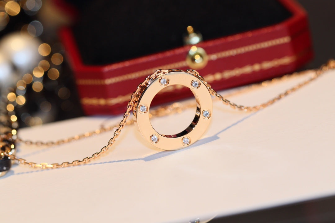 [Ornora Jewelry]LOVE NECKLACE 16MM 6 DIAMONDS PINK GOLD