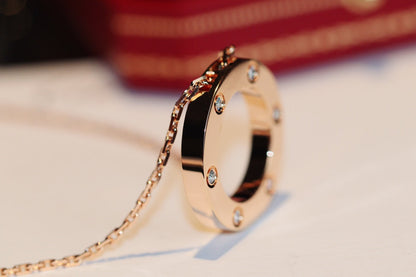 [Ornora Jewelry]LOVE NECKLACE 16MM 6 DIAMONDS PINK GOLD