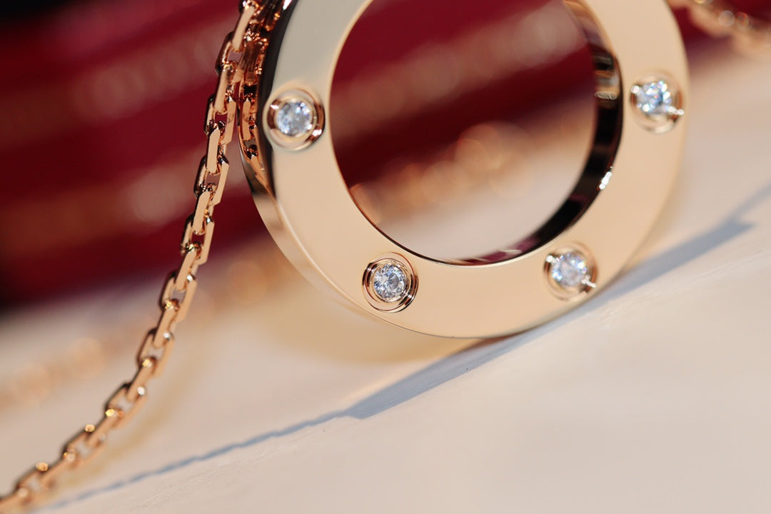 [Ornora Jewelry]LOVE NECKLACE 16MM 6 DIAMONDS PINK GOLD