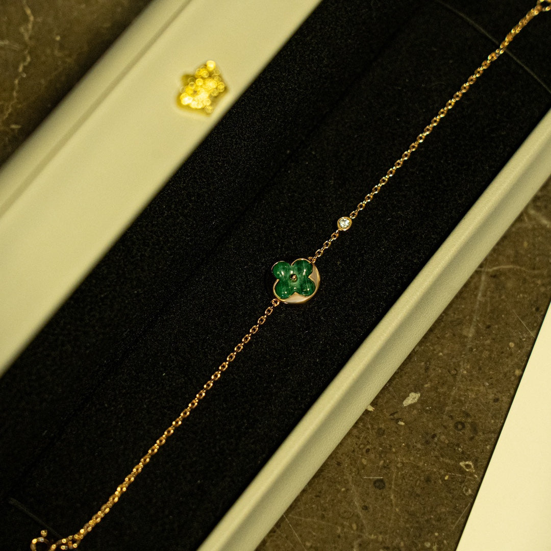 [Ornora Jewelry]SUN MALACHITE 1 DIAMOND PINK GOLD BRACELET